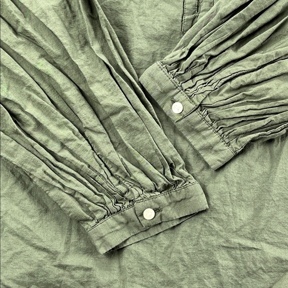 Olive Green Cotton Peasant Blouse Boho Cottagecore Top Women’s Large Minimalist - Picture 9 of 12